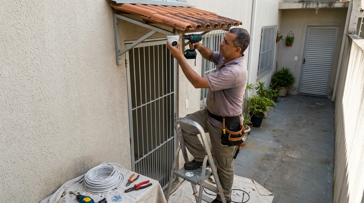Eletricista instalando cameras de seguranca em Osasco‑SP